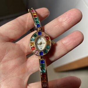 quartz multicolor rhinestone gold watch
